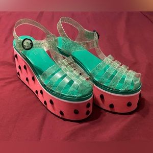 Dolls kill sugar thrillz watermelon platform jelly sandals size 8